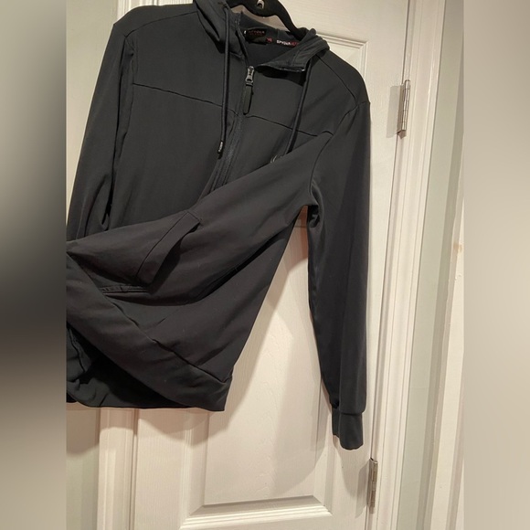 Spyder Active Mens Size Medium Black Long Sleeve Logo Full Zip Stretch Hoodie - Picture 6 of 13